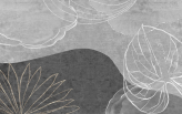 Фотообои Геометрическая абстракция с листьями и золотыми линиями в интерьере. Вариант 