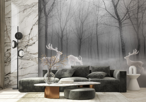 Фотошпалери комфорт, дерево та туман в интерьере. Вариант 19