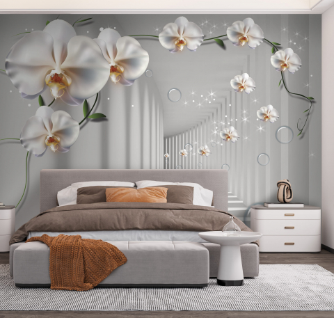 Фотообои Коридор с орхидеями в интерьере. Вариант 15