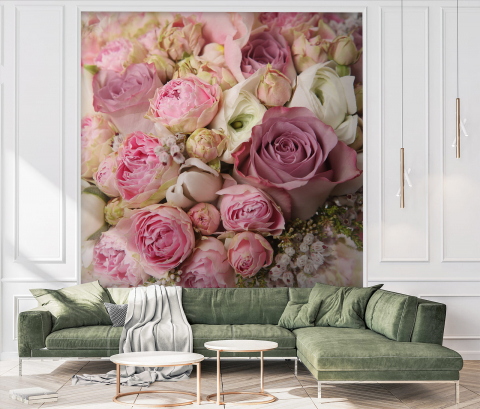 Фотошпалери Букет рожевих квітів в интерьере. Вариант 26