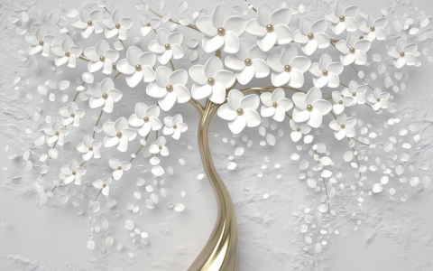 Фотошпалери Дерево з білими квітами в интерьере. Вариант 10