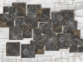 Фотообои Мраморные квадраты в бронзовых рамках в интерьере. Вариант 