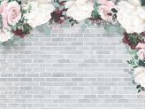 Фотообои Крупные цветы на кирпичной стене в интерьере. Вариант 