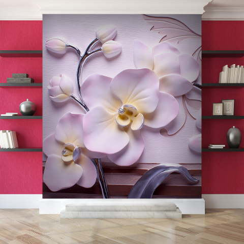 Фотообои Лиловая орхидея в интерьере. Вариант 1