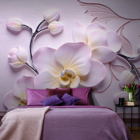 Фотообои Лиловая орхидея в интерьере. Вариант 4