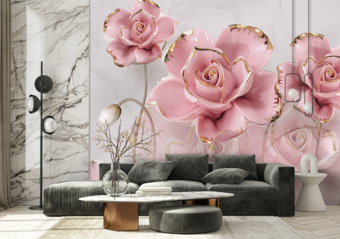 Фотообои Стеклянные розы в интерьере. Вариант 13