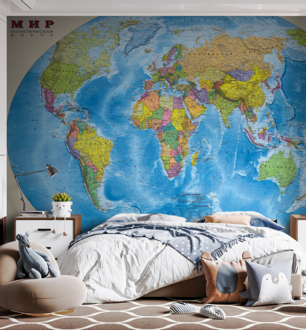 Фотообои Большая карта мира в интерьере. Вариант 6
