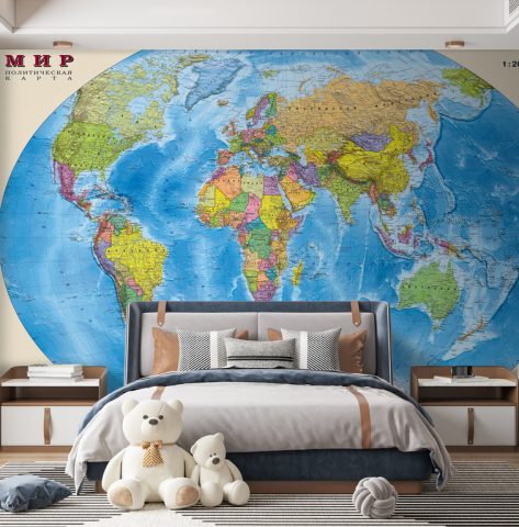 Фотообои Большая карта мира в интерьере. Вариант 3