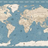 Фотошпалери світ, карта та блакитний в интерьере. Вариант 2