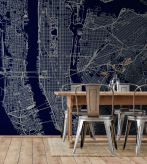 Фотообои Нью-йоркская векторная карта в интерьере. Вариант 2