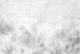 Фотошпалери Чорно-біла стіна гранж з тропічним листям в интерьере. Вариант 