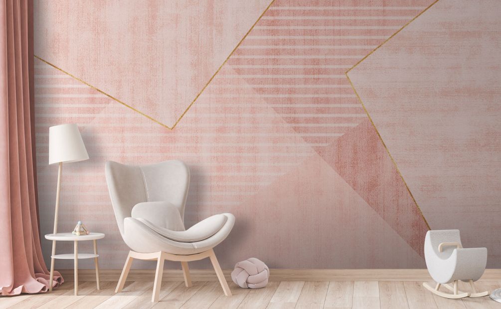 Фотообои Геометрическая абстракция розового цвета с золотыми линиями