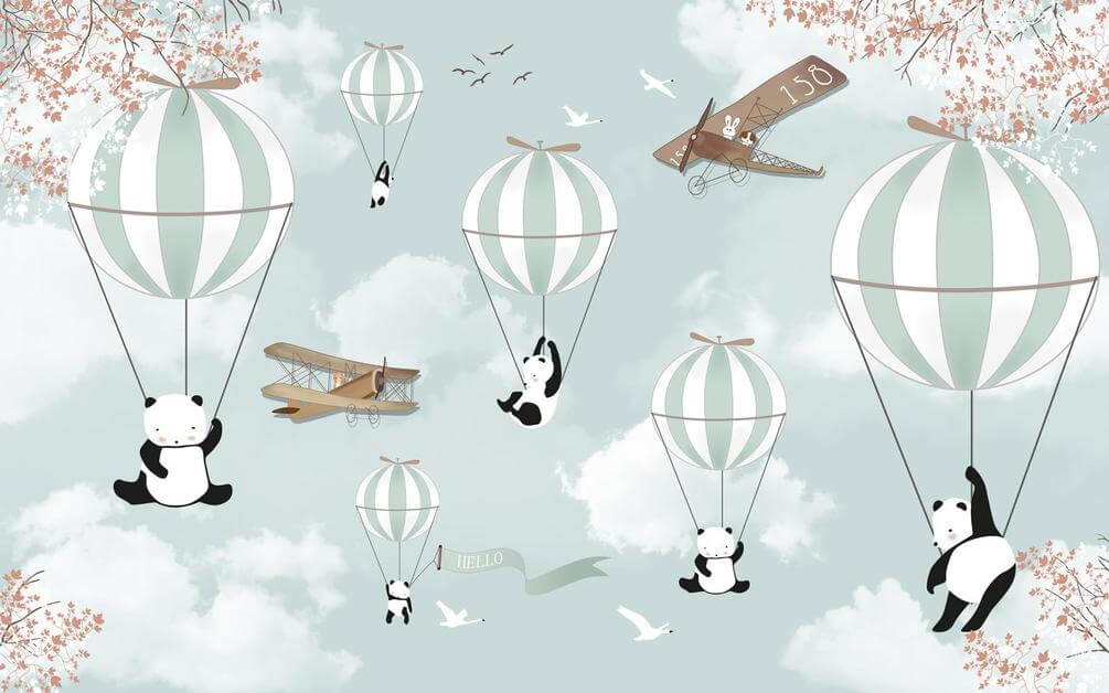 Фотообои Панды на воздушных шарах
