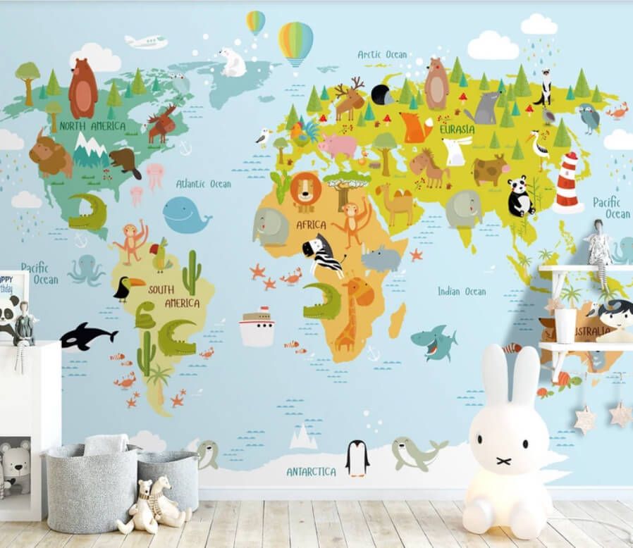 Фотообои Карта мира с животными