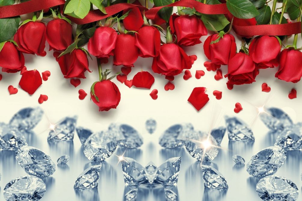 Фотошпалери Червоні троянди і діаманти