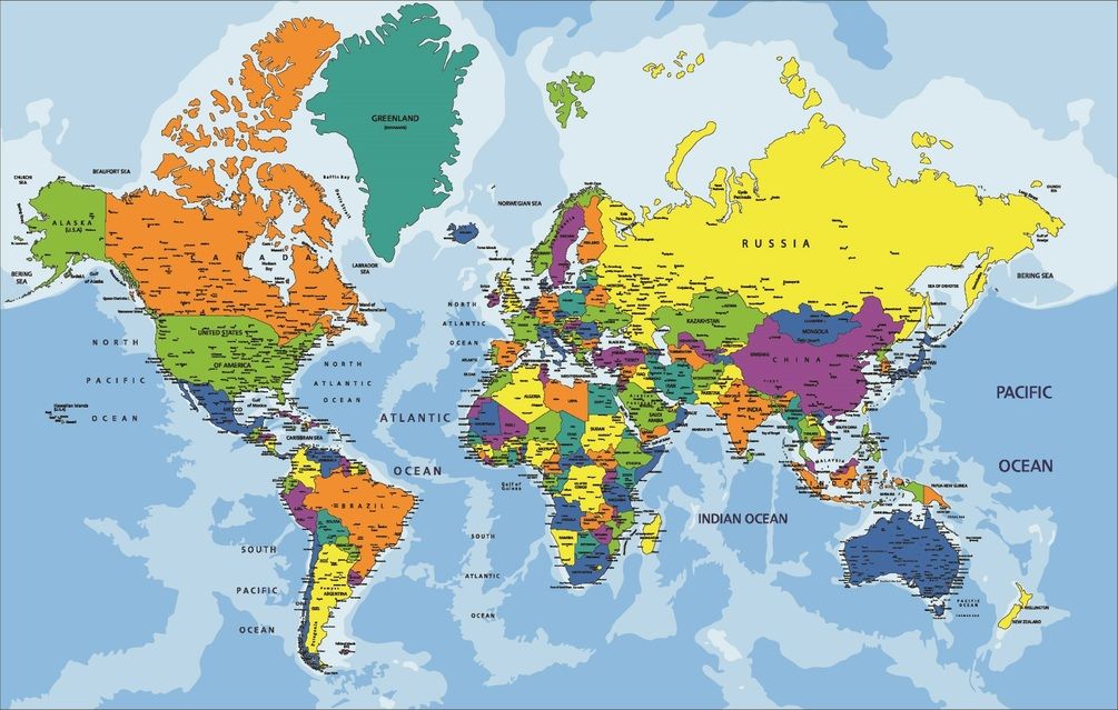 Карта мира с подписями стран