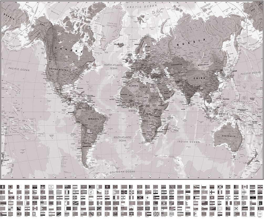 Фотообои Чёрно-белая карта мира