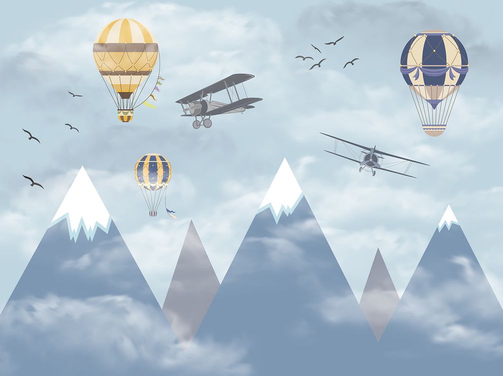 Фотообои рисованные горы и воздушные шары